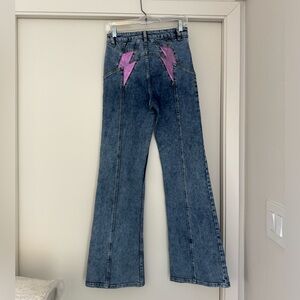 Free People Thunderbird Flare Jeans Lightning Bolt